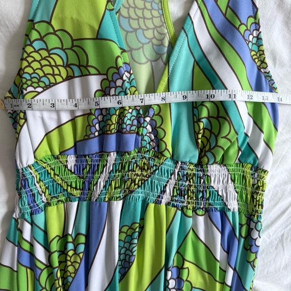 TRINA TURK Vibrant Abstract Print Racerback Maxi Dress Green Blue Small S - Picture 8 of 8